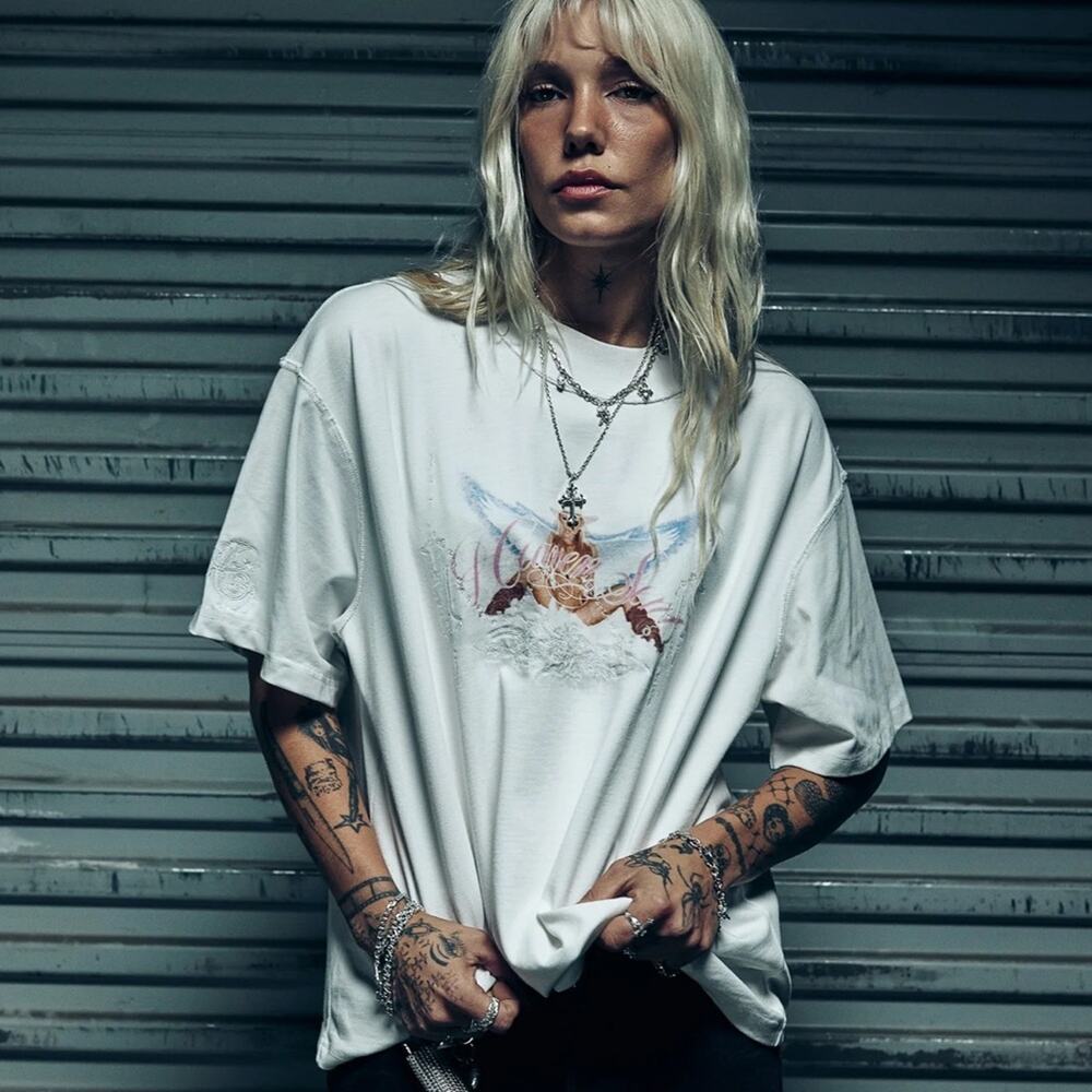 LOX & CHAIN Heaven Sent Oversized White Graphic T-Shirt Size Small